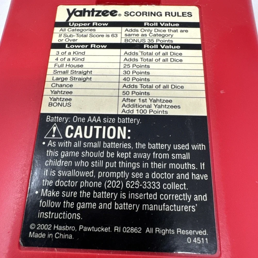 Vintage Yahtzee Electronic Handheld Game Gold & Red Hasbro 2002 Tested & Working